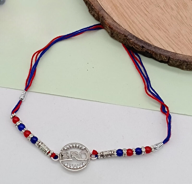 Red-Blue Bro Silver Rakhi